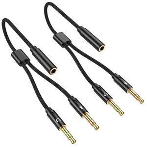 2PCS Headphone Mic Splitter for Computer, Braided 3.5mm Female to Dual Male Audio Splitter Cable Adapter for Gaming Headset Earphone, Speaker, Laptop 2PCS Headphone Mic Splitter for Computer, Braided 3.5mm Female to Dual Male Audio Splitter Cable Adapter for Gaming Headset Earphone, Speaker, Laptop