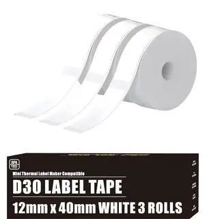 D30 Labels Compatible for Phomemo Labels D30 Label Tape for Printmaster Print Master D30 Q30 Smart Mini Label Maker Refill for Phomemo Label D30 Label Maker Tape White 12x40 mm 0.47" x 1.57" 3 Rolls D30 Labels Compatible for Phomemo Labels D30 Label Tape for Printmaster Print Master D30 Q30 Smart Mini Label Maker Refill for Phomemo Label D30 Label Maker Tape White 12x40 mm 0.47" x 1.57" 3 Rolls