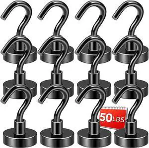 Magnetic Hooks,50lbs Heavy Duty Magnets with Hook Black 12 Pack Magnetic Hooks,50lbs Heavy Duty Magnets with Hook Black 12 Pack