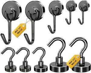 Magnetic Hooks, Mixed Sizes 10-Pack Black Heavy Duty Strong Magnet Hook Set for Refrigerator, Cruise Ship Cabin, Outdoor BBQ Grill, Kitchen & Garage (Medium 4 + Large 2 + Max 4) Magnetic Hooks, Mixed Sizes 10-Pack Black Heavy Duty Strong Magnet Hook Set for Refrigerator, Cruise Ship Cabin, Outdoor BBQ Grill, Kitchen & Garage (Medium 4 + Large 2 + Max 4)