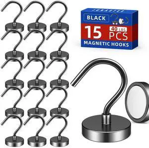 15 Pack Magnetic Hooks Large Opening, 40LBS Neodymium Magnet Hooks 15 Pack Magnetic Hooks Large Opening, 40LBS Neodymium Magnet Hooks
