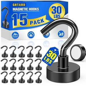 15 Pack Black Magnetic Hooks Heavy Duty, 30LBS Strong Magnet Hooks 15 Pack Black Magnetic Hooks Heavy Duty, 30LBS Strong Magnet Hooks