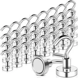 32 Pack Magnetic Hooks Heavy Duty, 25 lbs Strong Magnet Hooks for Cruise Refrigerator, Neodymium Magnets with Hooks for Grill Hanging Kitchen Tool Storage 32 Pack Magnetic Hooks Heavy Duty, 25 lbs Strong Magnet Hooks for Cruise Refrigerator, Neodymium Magnets with Hooks for Grill Hanging Kitchen Tool Storage
