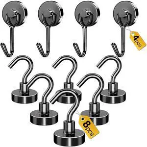 Magnetic Hooks, Medium 12-Pack Black Heavy Duty Strong Magnet Hook for Refrigerator, Cruise Ship Cabin, Outdoor BBQ Grill, Kitchen & Garage (4 Swivel + 8 Fixed) Magnetic Hooks, Medium 12-Pack Black Heavy Duty Strong Magnet Hook for Refrigerator, Cruise Ship Cabin, Outdoor BBQ Grill, Kitchen & Garage (4 Swivel + 8 Fixed)