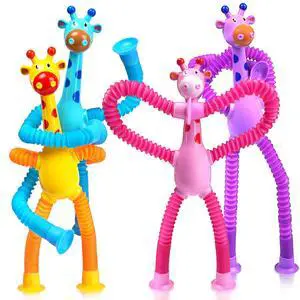 Giraffe Sensory Travel Toys 4Pcs for Road Trip Car Ride Airplane Toddler Girl Year Old Ages 3 4 5 6 7 8, Suction Autism Pop Tube Fidget Toy Autistic Valentines Day Stocking Easter Basket Stuffer Gift Giraffe Sensory Travel Toys 4Pcs for Road Trip Car Ride Airplane Toddler Girl Year Old Ages 3 4 5 6 7 8, Suction Autism Pop Tube Fidget Toy Autistic Valentines Day Stocking Easter Basket Stuffer Gift