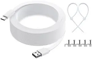 16FT USB C Cable for Ring Spotlight Cam Plus Pro/Stick up Cam Pro/Outdoor Cam Plus Battery Charging, Flat Power Cord Long Extension, White 16FT USB C Cable for Ring Spotlight Cam Plus Pro/Stick up Cam Pro/Outdoor Cam Plus Battery Charging, Flat Power Cord Long Extension, White