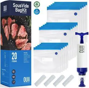 Sous Vide Bags for Joule and Anova Cooker - 20 Pieces Kit with Vacuum Sealer Bags, Hand Pump, Clips - 3 Bag Sizes, Food Storage, Meal Prep - Fits Any Sous Vide Cooking Machine Sous Vide Bags for Joule and Anova Cooker - 20 Pieces Kit with Vacuum Sealer Bags, Hand Pump, Clips - 3 Bag Sizes, Food Storage, Meal Prep - Fits Any Sous Vide Cooking Machine