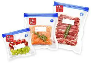 30 Pcs Reusable Vacuum Sealer Bags for Food, 3 Size Vacuum Storage Bags with Sealing Clips & Leak-Proof Design for Sous Vide Cooking, Freezer, Microwave Heating 30 Pcs Reusable Vacuum Sealer Bags for Food, 3 Size Vacuum Storage Bags with Sealing Clips & Leak-Proof Design for Sous Vide Cooking, Freezer, Microwave Heating