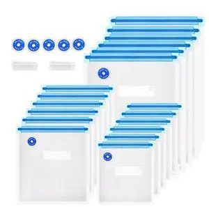 Sous Vide Bags 25Pcs, Reusable BPA Free Vacuum Sealer Bags Vacuum Food Storage Bag for Cooking/Food Storage/Microwave Heating - 3 Size 18Pcs Vacuum Zipper Bag & 5 Air Valves & 2 Seal Clips Sous Vide Bags 25Pcs, Reusable BPA Free Vacuum Sealer Bags Vacuum Food Storage Bag for Cooking/Food Storage/Microwave Heating - 3 Size 18Pcs Vacuum Zipper Bag & 5 Air Valves & 2 Seal Clips