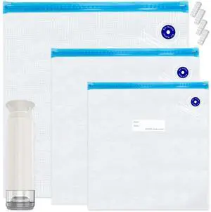 Sous Vide Bags,20pcs Reusable Vacuum Sealer Bags Kit,15 Mixed Sizes BPA Free Zipper Bags for Food,4 Sealing Clips,1 Hand Pump for Food Storage and Sous Vide Cooking Sous Vide Bags,20pcs Reusable Vacuum Sealer Bags Kit,15 Mixed Sizes BPA Free Zipper Bags for Food,4 Sealing Clips,1 Hand Pump for Food Storage and Sous Vide Cooking