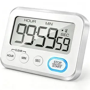 Digital Kitchen Timer Magnetic Loud Alarm, Large LCD Screen Silent/Beeping Multi-Function for Teachers Classroom Kids, Silver Digital Kitchen Timer Magnetic Loud Alarm, Large LCD Screen Silent/Beeping Multi-Function for Teachers Classroom Kids, Silver