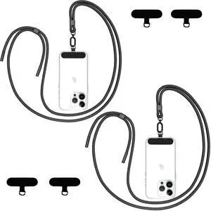 Phone Lanyard 2 Pack - Universal Crossbody Neck Strap with 4 Pads Durable Adjustable Nylon Phone Lanyard for iPhone Samsung and More Black Phone Lanyard 2 Pack - Universal Crossbody Neck Strap with 4 Pads Durable Adjustable Nylon Phone Lanyard for iPhone Samsung and More Black