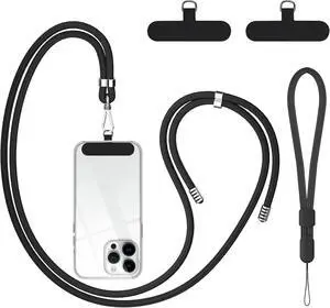 Cell Phone Lanyard, Crossbody Phone Lanyard 1 Pack Adjustable Neck Strap and 1 Pcs Phone Wrist Strap with 2x Phone Tether Patches for Most Smartphones-Black Cell Phone Lanyard, Crossbody Phone Lanyard 1 Pack Adjustable Neck Strap and 1 Pcs Phone Wrist Strap with 2x Phone Tether Patches for Most Smartphones-Black
