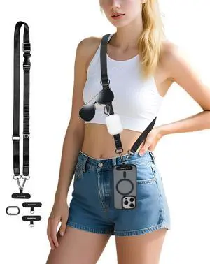 Phone Lanyard Crossbody, Adjustable Anti-Theft Phone Strap with 2 Patches, Durable & Skin-Friendly, Universal Neck Lanyard for All CellPhone Case, Travel Essential, Black Phone Lanyard Crossbody, Adjustable Anti-Theft Phone Strap with 2 Patches, Durable & Skin-Friendly, Universal Neck Lanyard for All CellPhone Case, Travel Essential, Black