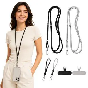 Phone Lanyard 2 Pack, Adjustable Crossbody Cell Phone Neck Strap with 2 Wrist Straps and 2 Tether Tabs, Universal Phone Strap for iPhone Android Smartphones(Black,Grey) Phone Lanyard 2 Pack, Adjustable Crossbody Cell Phone Neck Strap with 2 Wrist Straps and 2 Tether Tabs, Universal Phone Strap for iPhone Android Smartphones(Black,Grey)