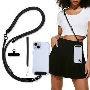 Phone Lanyard, Adjustable Wrist Strap, 2 Pads, Anti Theft Lanyard Crossbody, Multifunctional Cell Phone Neck Strap (Black) Phone Lanyard, Adjustable Wrist Strap, 2 Pads, Anti Theft Lanyard Crossbody, Multifunctional Cell Phone Neck Strap (Black)