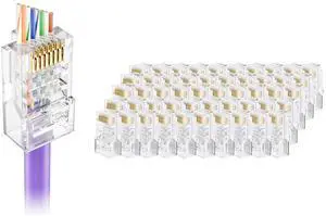 RJ45 Cat5e Pass Through Connector 50-Pack, for 24 AWG UTP Cables RJ45 Cat5e Pass Through Connector 50-Pack, for 24 AWG UTP Cables