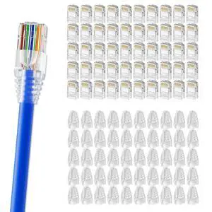 100-Pack Cat 6 RJ45 Connectors with Strain Relief Boots 100-Pack Cat 6 RJ45 Connectors with Strain Relief Boots