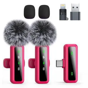 Wireless Lavalier Microphone for iPhone - iPad, Android Phone Computer, Mini Microphone for Live Streaming, Video Recording, Outdoor or Indoor Interviews, YouTube, TikTok, Vlog (Rose red) Wireless Lavalier Microphone for iPhone - iPad, Android Phone Computer, Mini Microphone for Live Streaming, Video Recording, Outdoor or Indoor Interviews, YouTube, TikTok, Vlog (Rose red)