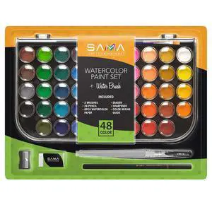 48-color Watercolor Paint Set with Brushes, Refillable Brush, Watercolor Papers, Pencil & Removable Mixing Tray - Easy Blending & Washable 48-color Watercolor Paint Set with Brushes, Refillable Brush, Watercolor Papers, Pencil & Removable Mixing Tray - Easy Blending & Washable