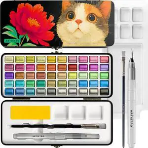 50 Metallic Colors Watercolor Paint Set - Portable Paint Set with Palette and Brush Pens - Travel Water Color Kit for Adults, Professionals, Kids - Art and Painting Supplies - Christmas Gift 50 Metallic Colors Watercolor Paint Set - Portable Paint Set with Palette and Brush Pens - Travel Water Color Kit for Adults, Professionals, Kids - Art and Painting Supplies - Christmas Gift