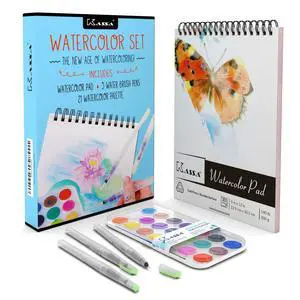 Watercolor Painting, Drawing & Art Supplies Set | Includes 21 Watercolor Palette, 30 Sheets & 3 Water Brush Pens in Assorted Sizes | Ideal for Home, School Art Projects & Bedroom Decoration Watercolor Painting, Drawing & Art Supplies Set | Includes 21 Watercolor Palette, 30 Sheets & 3 Water Brush Pens in Assorted Sizes | Ideal for Home, School Art Projects & Bedroom Decoration