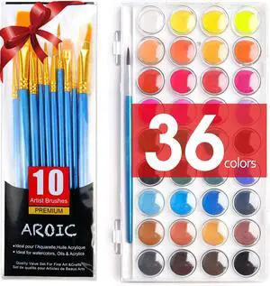 Watercolor Paint Set, 36-Color Watercolor Paint with 10 Brushes Watercolor Paint Set, 36-Color Watercolor Paint with 10 Brushes