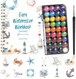 Watercolor Workbook36 Colors Water Coloring Book Paint Set for Adults,12 Different Patterns of Original DIY Designs, Beginner-Friendly Watercolor Workbooks with Palette and Brush (Ocean) Watercolor Workbook36 Colors Water Coloring Book Paint Set for Adults,12 Different Patterns of Original DIY Designs, Beginner-Friendly Watercolor Workbooks with Palette and Brush (Ocean)