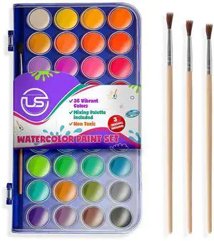 Watercolor Paint Set, 36 Colors of Washable Watercolor Paint Includes Watercolor Palette and 3 Paint Brushes. Great Water Color kids paint Watercolor Paint Set, 36 Colors of Washable Watercolor Paint Includes Watercolor Palette and 3 Paint Brushes. Great Water Color kids paint