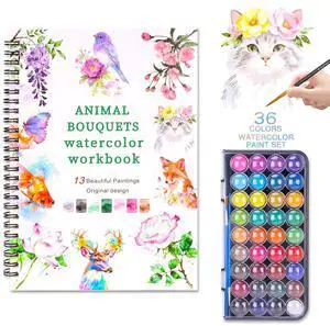 Watercolor Workbook Set with 36-Color Palette & Brushes Watercolor Workbook Set with 36-Color Palette & Brushes