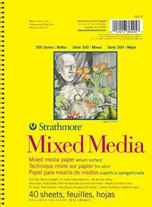 300 Series Mixed Media Paper Pad, Side Wire Bound, 5.5x8.5 inches, 40 Sheets (117lb/190g) - Artist Paper for Adults and Students - Watercolor, Gouache, Graphite, Ink, Pencil, Marker 300 Series Mixed Media Paper Pad, Side Wire Bound, 5.5x8.5 inches, 40 Sheets (117lb/190g) - Artist Paper for Adults and Students - Watercolor, Gouache, Graphite, Ink, Pencil, Marker