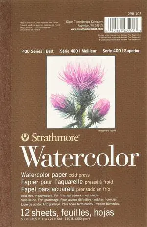 400 Series Tape Bound Watercolor Pad, 140 lb. Cold Press, 5.5 X 8.5 inches, White, 12 Sheets (298-103) 400 Series Tape Bound Watercolor Pad, 140 lb. Cold Press, 5.5 X 8.5 inches, White, 12 Sheets (298-103)