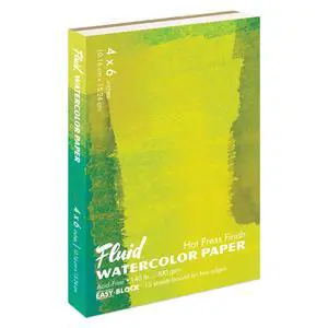 Fluid Artist Watercolor Block, 140 lb (300 GSM) Hot Press Paper Pad for Watercolor Painting and Wet Media with Easy Block Binding, 4 x 6 inches, 15 White Sheets Fluid Artist Watercolor Block, 140 lb (300 GSM) Hot Press Paper Pad for Watercolor Painting and Wet Media with Easy Block Binding, 4 x 6 inches, 15 White Sheets