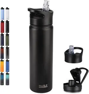 Insulated Water Bottle 22 oz Double Wall Stainless Steel Water Bottle Wide Mouth with Straw Lid & Spout Lid Keeps Cold or Hot(Black,1) Insulated Water Bottle 22 oz Double Wall Stainless Steel Water Bottle Wide Mouth with Straw Lid & Spout Lid Keeps Cold or Hot(Black,1)