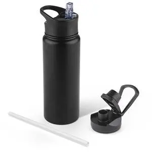 24 oz Insulated Water Bottle with Straw Lid & Wide Mouth Lids, Stainless Steel Sports Water Bottles, Double Walled Vacuum, Leak Proof,Black 24 oz Insulated Water Bottle with Straw Lid & Wide Mouth Lids, Stainless Steel Sports Water Bottles, Double Walled Vacuum, Leak Proof,Black