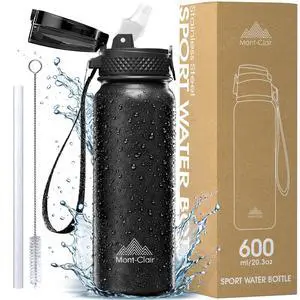 Sport Water Bottle - 20oz Insulated Water Bottle with Straw - Patented Lid, BPA FREE, For Sports, Gym, Cycling, Bike - Quick Hydration - Black Sport Water Bottle - 20oz Insulated Water Bottle with Straw - Patented Lid, BPA FREE, For Sports, Gym, Cycling, Bike - Quick Hydration - Black