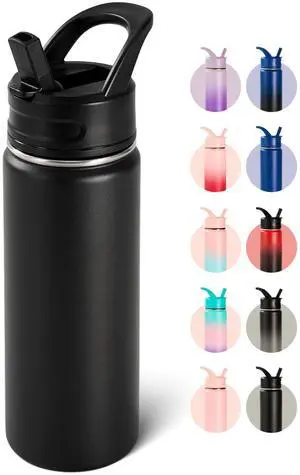 18oz Insulated Stainless Steel Water Bottle with Straws, Double Wall Vacuum Insulated Bottles, Metal Thermo for Travel, Sports, Leak-Proof, BPA Free, Women & Men, Black 18oz Insulated Stainless Steel Water Bottle with Straws, Double Wall Vacuum Insulated Bottles, Metal Thermo for Travel, Sports, Leak-Proof, BPA Free, Women & Men, Black