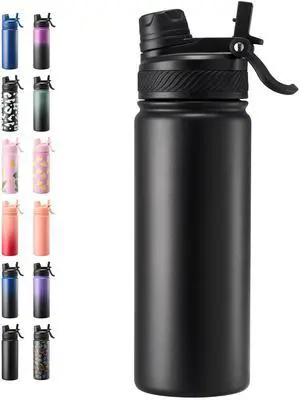 18 oz Insulated Water Bottle, 2-in-1 Straw and Spout Lid Stainless Steel Thermos, Leak-Proof, Double Wall Vacuum Flask, Keep Cold 24H for Outdoor, Sports, Travel, School (Black) 18 oz Insulated Water Bottle, 2-in-1 Straw and Spout Lid Stainless Steel Thermos, Leak-Proof, Double Wall Vacuum Flask, Keep Cold 24H for Outdoor, Sports, Travel, School (Black)