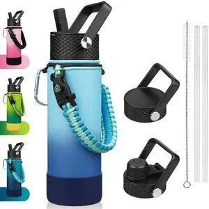 22oz Insulated Water Bottle with 3 Lids, Straw Lid & Handle 22oz Insulated Water Bottle with 3 Lids, Straw Lid & Handle