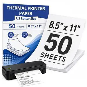 50 Sheets Thermal Printer Paper 8.5" x 11" US Letter Thermal Paper 50 Sheets Thermal Printer Paper 8.5" x 11" US Letter Thermal Paper