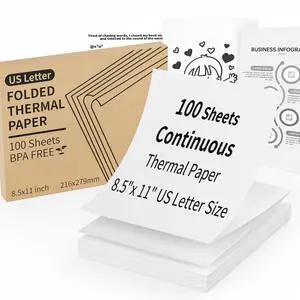 Continuous Thermal Printer Paper 8.5" x 11" US Letter Size - High-Efficiency Durable Printing for Home Work, Printing Contract, Compatible with Most Thermal Printers (100 Sheets/Continuous Folding) Continuous Thermal Printer Paper 8.5" x 11" US Letter Size - High-Efficiency Durable Printing for Home Work, Printing Contract, Compatible with Most Thermal Printers (100 Sheets/Continuous Folding)