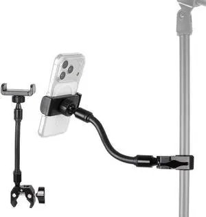 Mic Stand Phone Holder - Aluminum Alloy Clamp, Adjustable Flexible Phone Holder for Microphone Stand, Compatible with Samsung Galaxy iPhone 4.7-7" Smartphones Mic Stand Phone Holder - Aluminum Alloy Clamp, Adjustable Flexible Phone Holder for Microphone Stand, Compatible with Samsung Galaxy iPhone 4.7-7" Smartphones