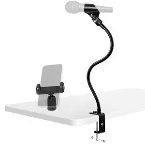2 In 1 Gooseneck Mic Stand with Phone Clip, 13 Inch Flexible Mic Arm Desk Mount for Podium, Lecture, Podcast, Studio, Microphone Holder Compatible with Shure SM58, Beta 58A, Samson Q2U 2 In 1 Gooseneck Mic Stand with Phone Clip, 13 Inch Flexible Mic Arm Desk Mount for Podium, Lecture, Podcast, Studio, Microphone Holder Compatible with Shure SM58, Beta 58A, Samson Q2U