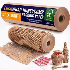 Honeycomb Packing Paper For Moving 12" x 150ft With Rope & Fragile Stickers Honeycomb Packing Paper For Moving 12" x 150ft With Rope & Fragile Stickers