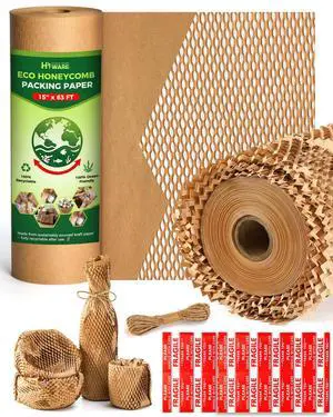 Honeycomb Packing Paper 15''* 63ft, Recyclable Packing paper with Rope and 20 Fragile Stickers, Bubble Wrap for Moving, Tear-resistant Packing Supplies for Moving, Small Business and Artwork Honeycomb Packing Paper 15''* 63ft, Recyclable Packing paper with Rope and 20 Fragile Stickers, Bubble Wrap for Moving, Tear-resistant Packing Supplies for Moving, Small Business and Artwork