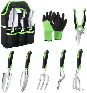 Garden Tools Set, 8 Piece Gardening Tools Set with Non Slip Ergonomic Handle, Heavy Duty Garden Tool Set with Storage Bag, Gardening Kit for Women, Garden Hand Tools Gift, Green Garden Tools Set, 8 Piece Gardening Tools Set with Non Slip Ergonomic Handle, Heavy Duty Garden Tool Set with Storage Bag, Gardening Kit for Women, Garden Hand Tools Gift, Green