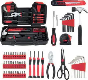 58-Piece Household Tool Set, Red Hand Kit with Storage Case 58-Piece Household Tool Set, Red Hand Kit with Storage Case