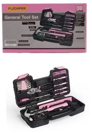 39-Piece General Tool Set-Essential Household Hand Tool Kit with Portable Toolbox Storage CasePinkLevel Ruler 39-Piece General Tool Set-Essential Household Hand Tool Kit with Portable Toolbox Storage CasePinkLevel Ruler