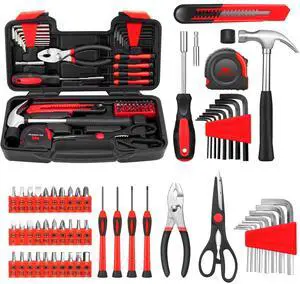 58-Piece Household Tool Set, Home Tool Kit with Storage Case, Red 58-Piece Household Tool Set, Home Tool Kit with Storage Case, Red