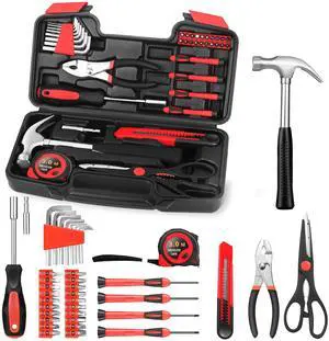 39-Piece Household Tools Kit, Red Home Tool Set with Storage Case 39-Piece Household Tools Kit, Red Home Tool Set with Storage Case